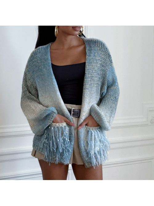 Gilet bord à bord avec lurex  frangé aux poches