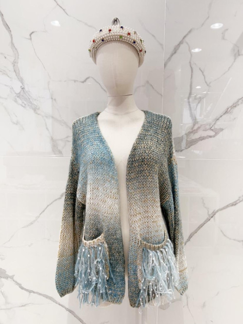 Gilet bord à bord avec lurex  frangé aux poches