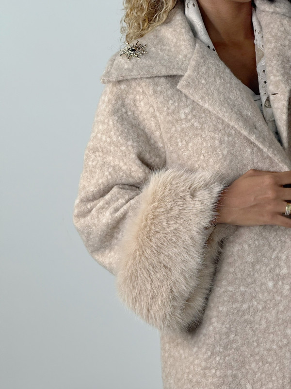 Manteau 3/4 doublé bas de manches fourrure