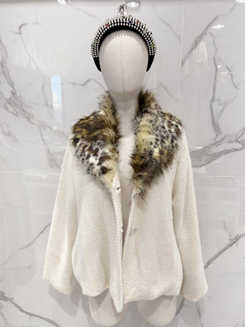 Veste doublée imprimé léopard col fourrure
