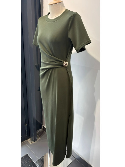 Robe longue drapée à la taille manches courtes