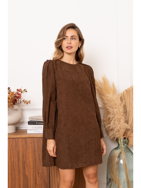 Robe courte en velours côtelé manches longues