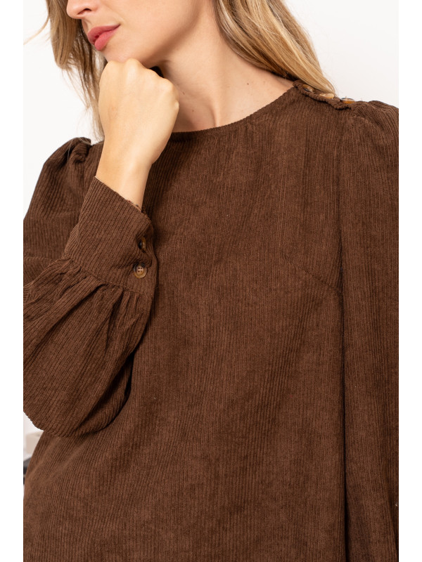Robe courte en velours côtelé manches longues