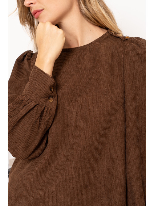 Robe courte en velours côtelé manches longues