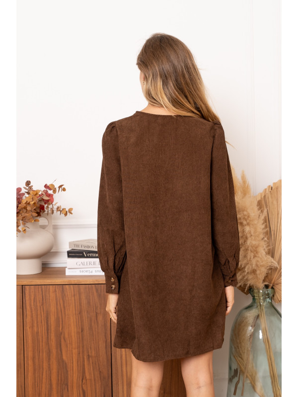 Robe courte en velours côtelé manches longues