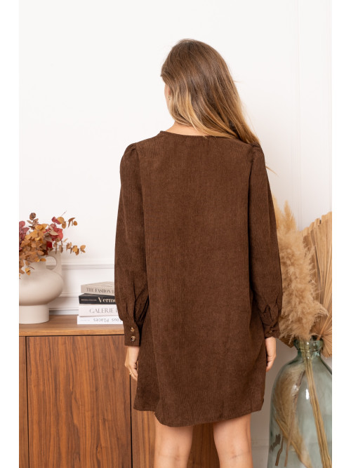 Robe courte en velours côtelé manches longues