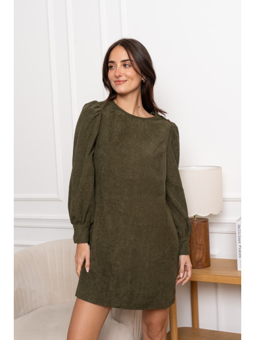Robe courte en velours côtelé manches longues