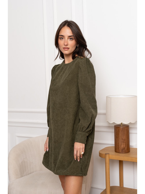 Robe courte en velours côtelé manches longues