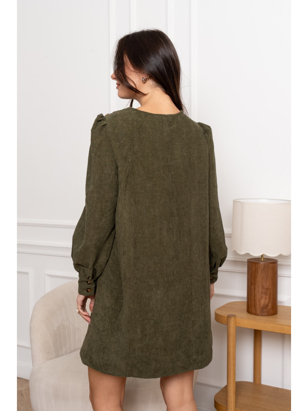 Robe courte en velours côtelé manches longues