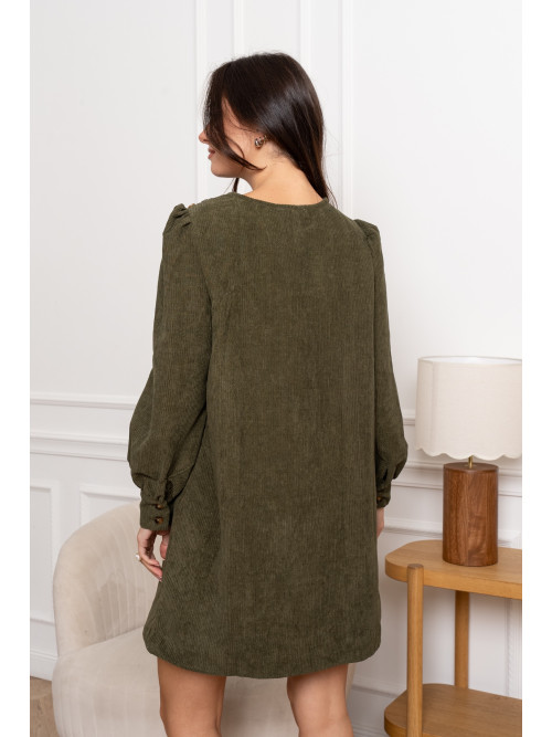 Robe courte en velours côtelé manches longues