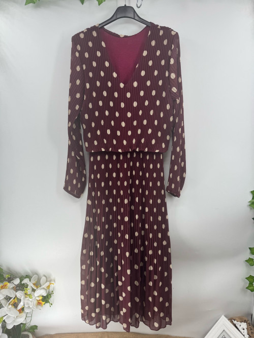 Robe longue plissée imprimé petits pois