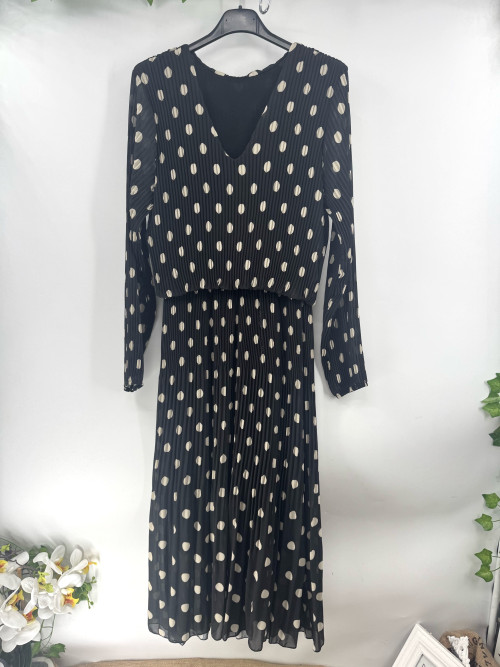 Robe longue plissée imprimé petits pois