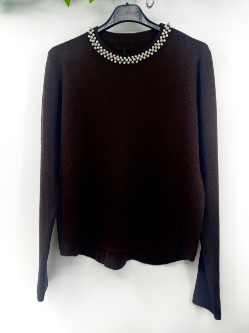 Pull col rond perlé manches longues