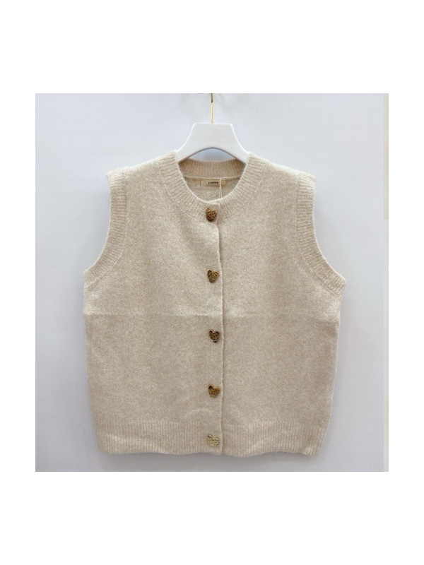 Gilet maille avec boutons cœur dorés sans manche