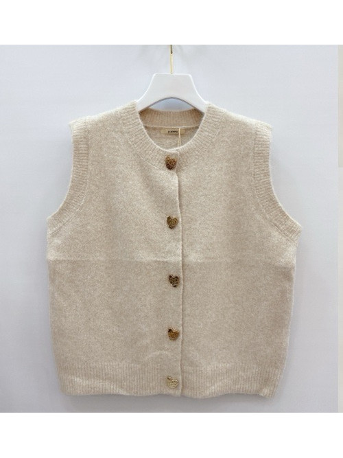 Gilet maille avec boutons cœur dorés sans manche