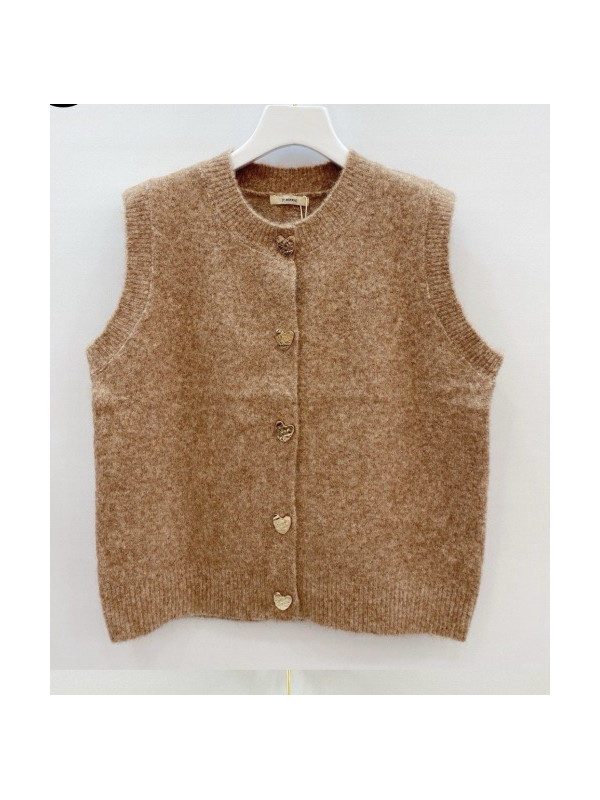 Gilet maille avec boutons cœur dorés sans manche