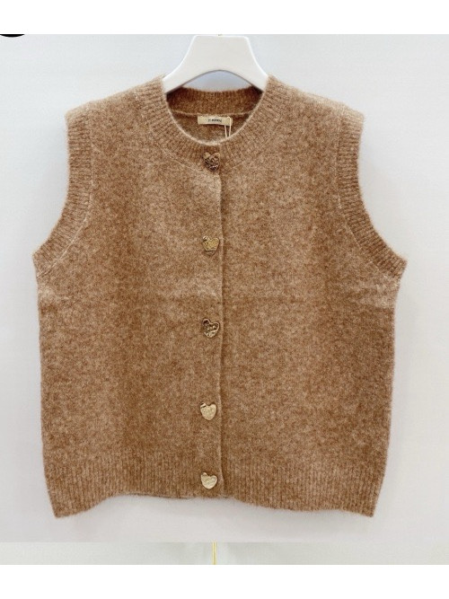 Gilet maille avec boutons cœur dorés sans manche