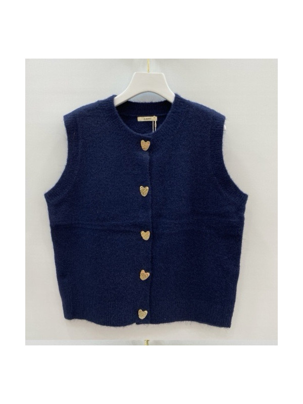 Gilet maille avec boutons cœur dorés sans manche