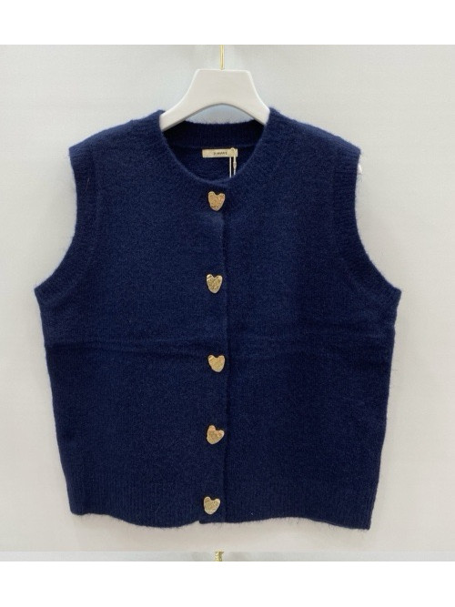 Gilet maille avec boutons cœur dorés sans manche