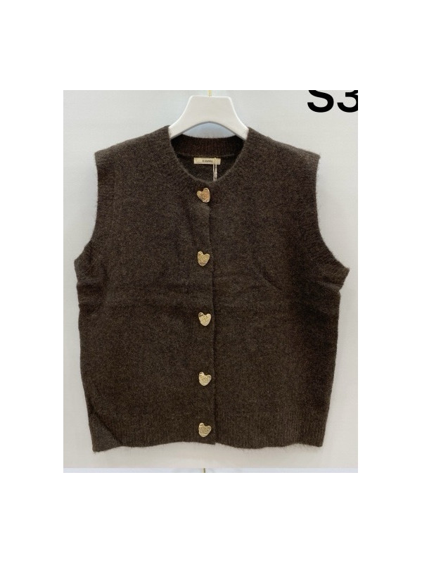 Gilet maille avec boutons cœur dorés sans manche
