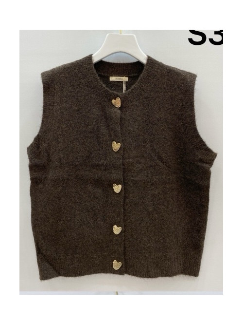 Gilet maille avec boutons cœur dorés sans manche