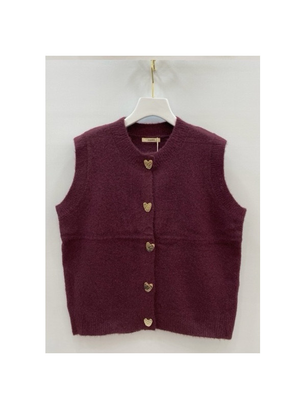 Gilet maille avec boutons cœur dorés sans manche