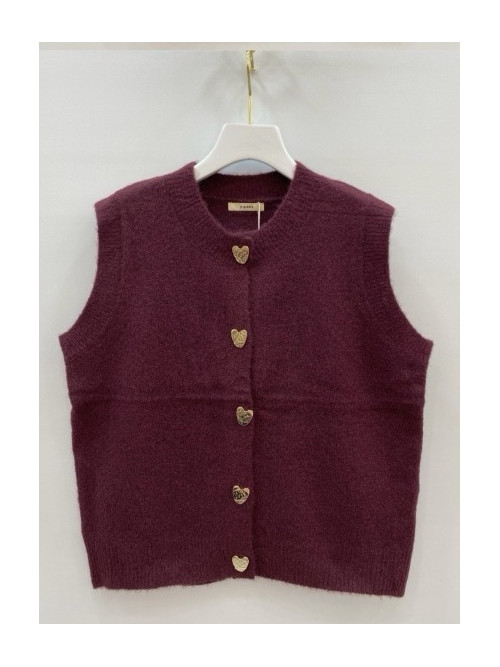 Gilet maille avec boutons cœur dorés sans manche
