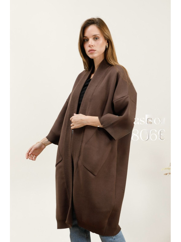 Gilet long oversized bord à bord en maille manches 3/4