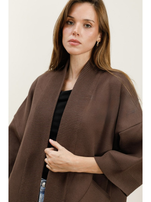 Gilet long oversized bord à bord en maille manches 3/4