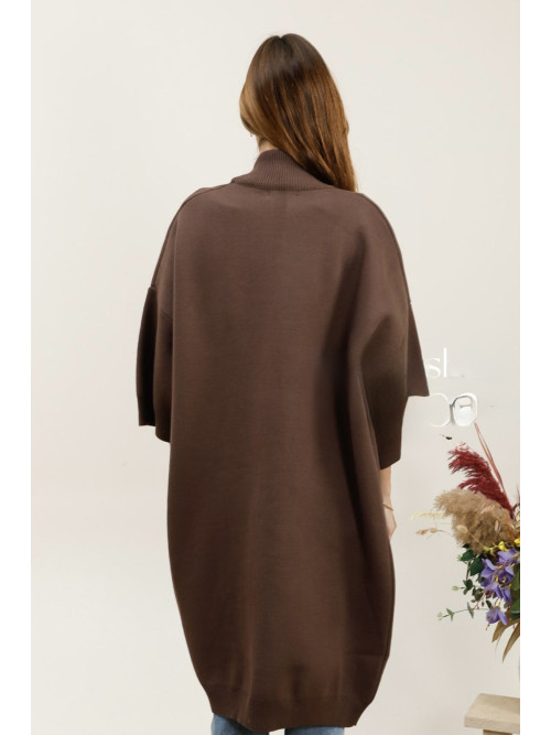 Gilet long oversized bord à bord en maille manches 3/4