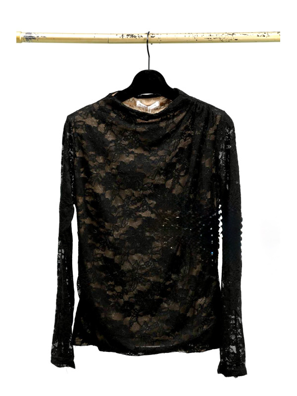 Top en guipure manches longues ras de cou