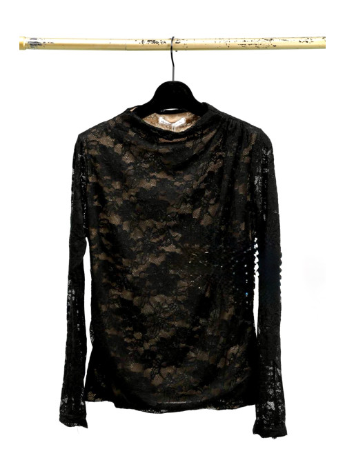 Top en guipure manches longues ras de cou