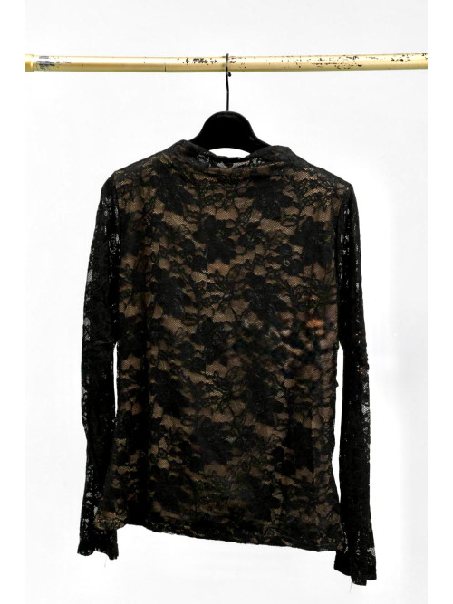 Top en guipure manches longues ras de cou