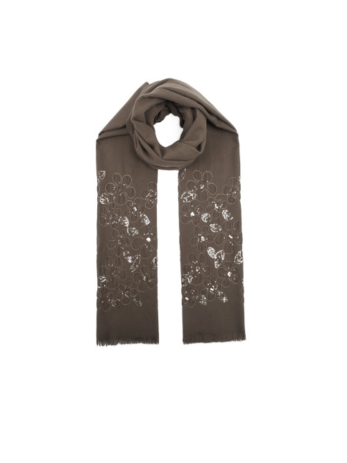 Écharpe douce fleurs brodées avec sequins