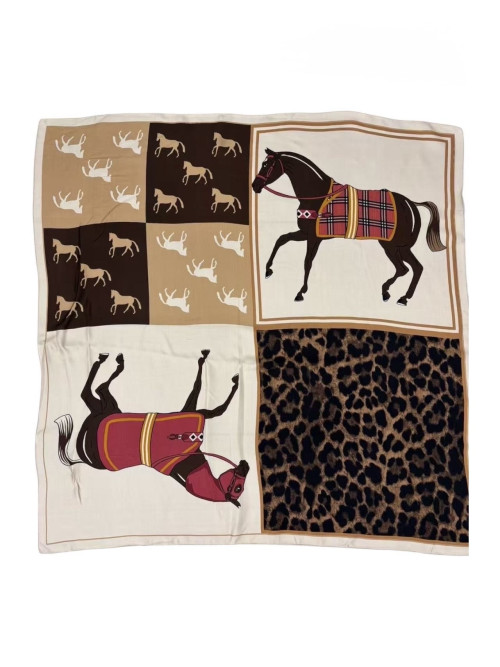 Foulard carré avec soie imprimé chevaux
