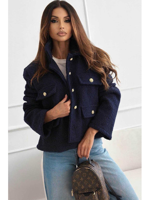 Veste courte bouclette col revers