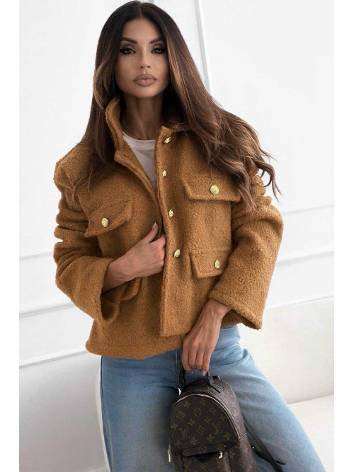 Veste courte bouclette col revers