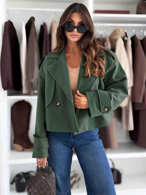 Veste cropped doublure en drap de laine