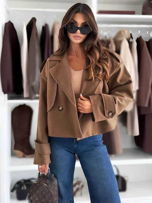 Veste cropped doublure en drap de laine