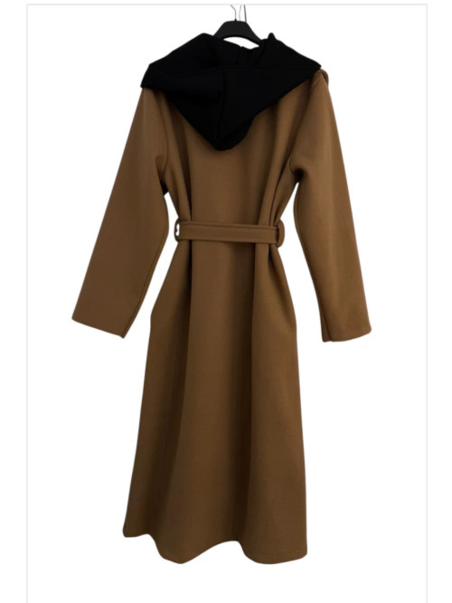 Manteau long ceinturé à capuche noire
