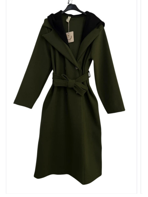 Manteau long ceinturé à capuche noire