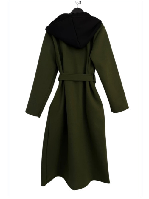 Manteau long ceinturé à capuche noire