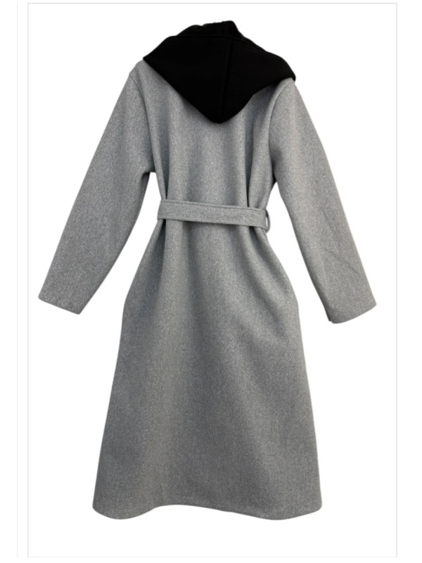 Manteau long ceinturé à capuche noire