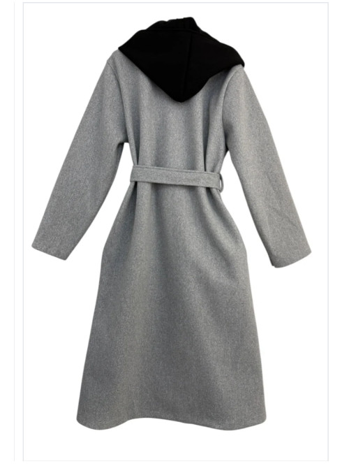 Manteau long ceinturé à capuche noire