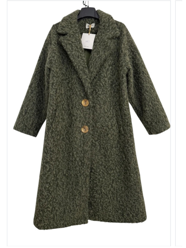 Manteau long droit avec boutons bijoux