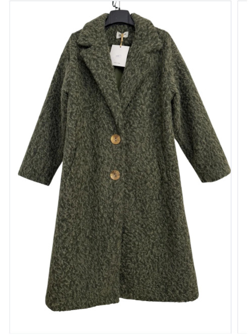 Manteau long droit avec boutons bijoux