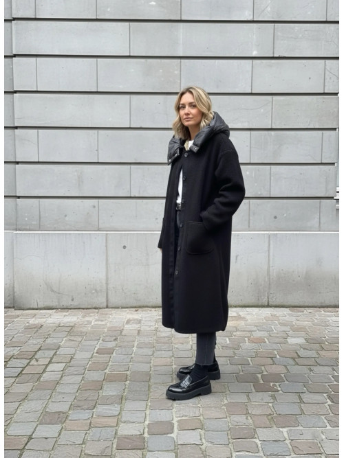 Manteau long en bouclette avec capuche amovible