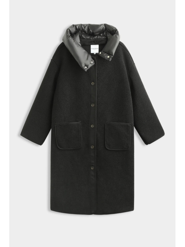 Manteau long en bouclette avec capuche amovible