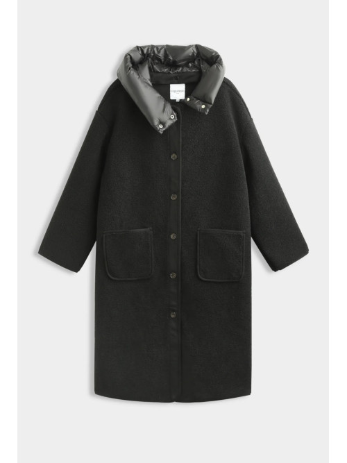 Manteau long en bouclette avec capuche amovible