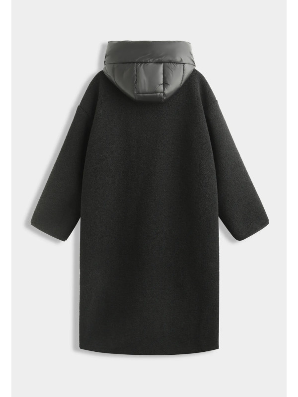 Manteau long en bouclette avec capuche amovible